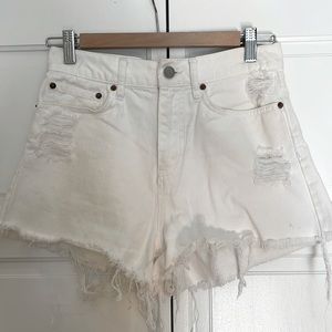BDG Urban Outfitters white distressed high waisted denim shorts. Used. Size 27.